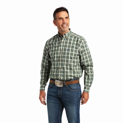 Green Ariat Pro Series Teo Classic Fit Men's Shirts | UOEF58031