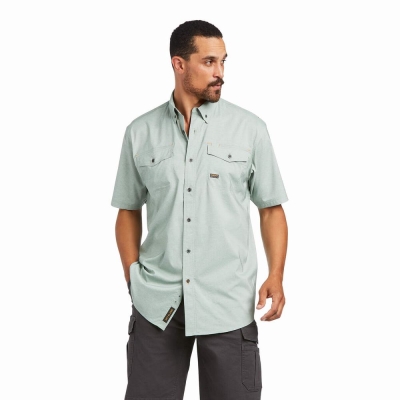 Green Ariat Rebar Made Tough VentTEK DuraStretch Men's Short Sleeve | CEJD25749