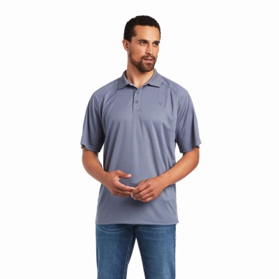 Grey Ariat AC Men's Polo Shirts | FATG23961