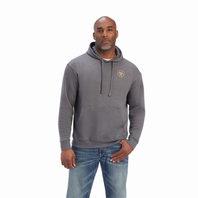 Grey Ariat Camo Flag Men's Hoodies | FDCR71284