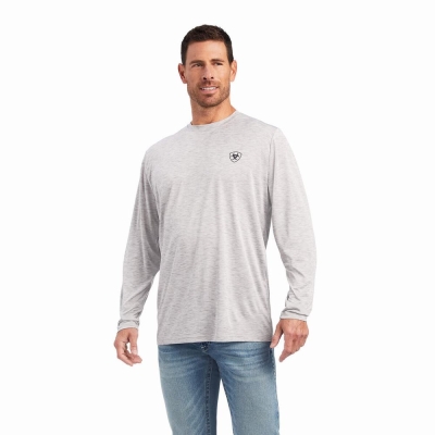 Grey Ariat Charger Free Bird Men's Polo Shirts | BHGW26947