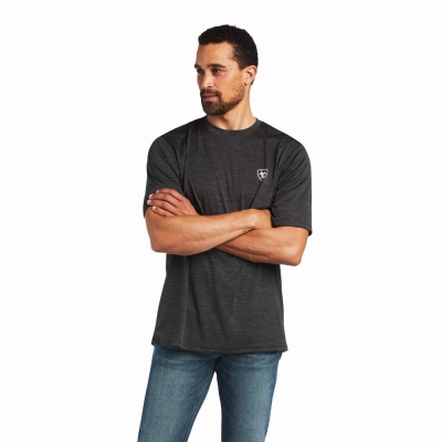 Grey Ariat Charger Vertical Flag Men's Polo Shirts | KUZN57209