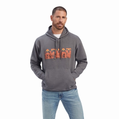 Grey Ariat Desert Roam Men's Hoodies | GSDZ81735