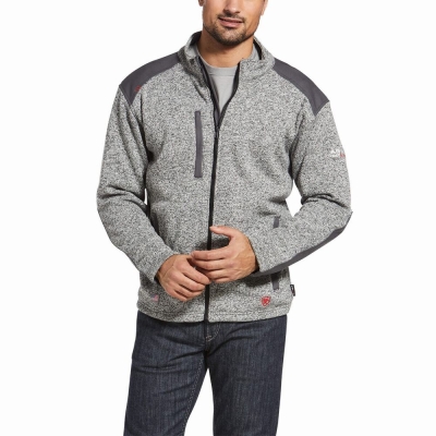 Grey Ariat FR Caldwell Full Zip Men's Shirts | BWNJ01476