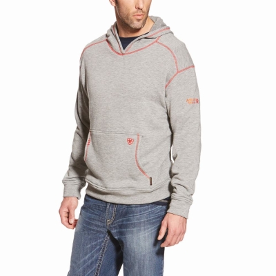 Grey Ariat FR Polartec Men's Hoodies | LYKP92735