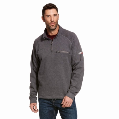 Grey Ariat FR Rev 1/4 Zip Men's Hoodies | DLYX91457