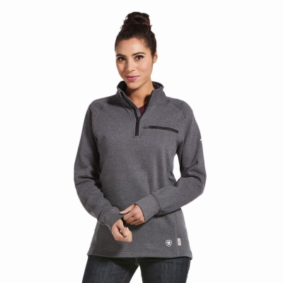 Grey Ariat FR Rev 1/4 Zip Women's Shirts | NOZG26910