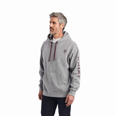 Grey Ariat Logo Men's Hoodies | ILRD54710