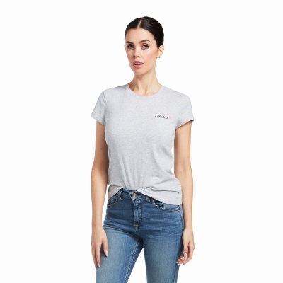 Grey Ariat Logo Script Women's Tops | OLSY16852