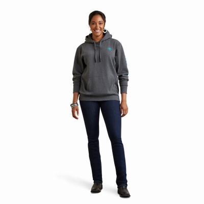 Grey Ariat Logo Women's Hoodies | DXQW60715