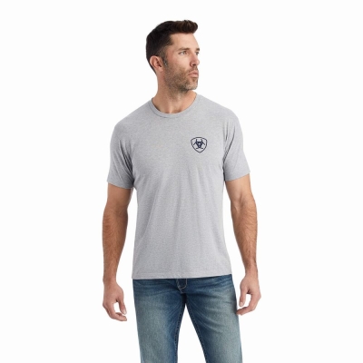 Grey Ariat Lucky Horseshoe Men's Polo Shirts | NLYK93802