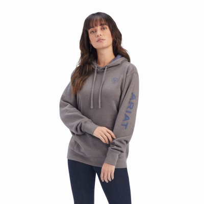 Grey Ariat REAL Arm Logo Women's Hoodies | PZQV25093