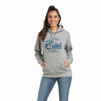 Grey Ariat REAL Arm Logo Women's Hoodies | YUDI03417