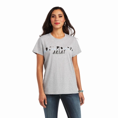 Grey Ariat REAL Cow Pasture Women's Tops | QFKJ51702