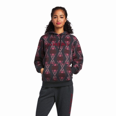 Grey Ariat REAL Diamondback Printed Women's Hoodies | TKBV85671