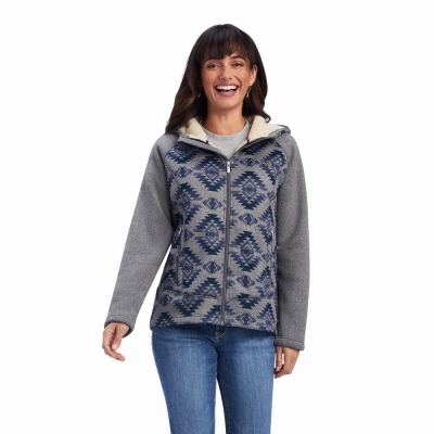 Grey Ariat REAL McCall Full Zip Women's Sweaters | BZOW13642