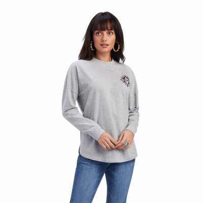 Grey Ariat REAL Oversized Graphic Women's Tops | FCZO16740