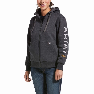 Grey Ariat Rebar All-Weather Full Zip Women's Hoodies | SWQH23150