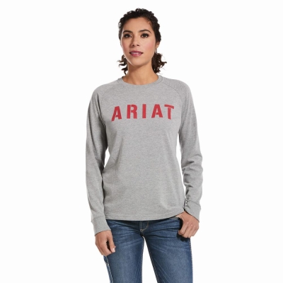 Grey Ariat Rebar CottonStrong Block Women's T Shirts | MCAS76935