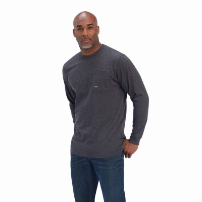 Grey Ariat Rebar Cotton Strong American Raptor Men's T Shirts | XYTF64187