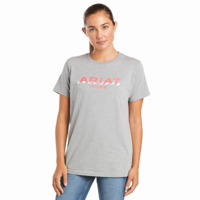 Grey Ariat Rebar Cotton Strong Logo Women's Short Sleeve | ZSGN60843