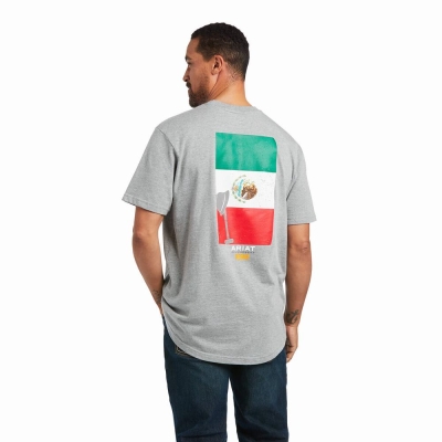 Grey Ariat Rebar Cotton Strong Mexican Pride Graphic Men's Tops | WDZY03178