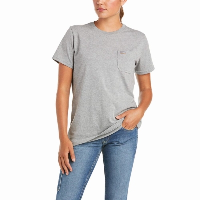 Grey Ariat Rebar Cotton Strong Women's Short Sleeve | PATK72569