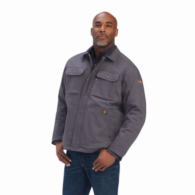 Grey Ariat Rebar DuraCanvas Sherpa-Lined Men's Coats | CGJL75382