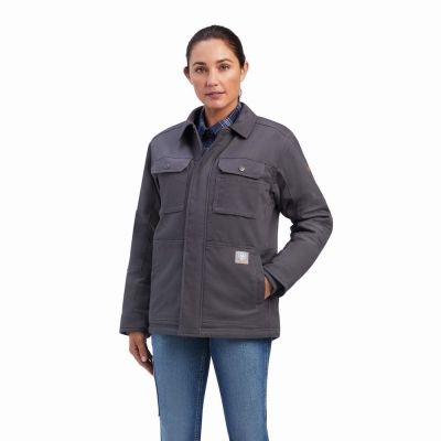 Grey Ariat Rebar DuraCanvas Sherpa-Lined Women's Coats | DRHQ79834