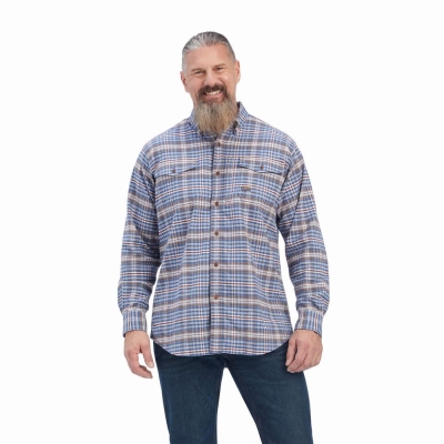 Grey Ariat Rebar Flannel DuraStretch Men's Shirts | GLYQ38029