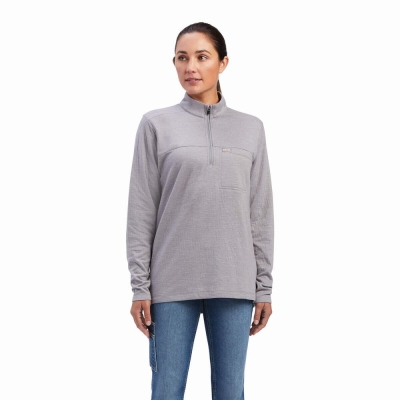 Grey Ariat Rebar Foundation 1/4 Zip Women's Shirts | CRZU64120