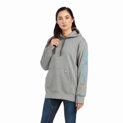 Grey Ariat Rebar Graphic Women's Hoodies | GJMR46308