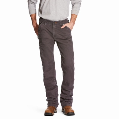 Grey Ariat Rebar M4 Relaxed DuraStretch Washed Twill Dungaree Cut Men's Pants | PVNA50493