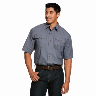 Grey Ariat Rebar Made Tough DuraStretch Men's Shirts | DMPQ73692