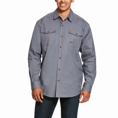 Grey Ariat Rebar Made Tough DuraStretch Men's Shirts | XAJN79015