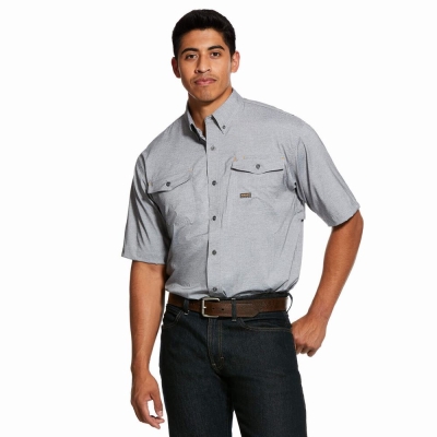 Grey Ariat Rebar Made Tough VentTEK DuraStretch Men's Shirts | CXVZ06125