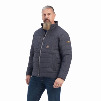 Grey Ariat Rebar Valiant Stretch Canvas Water Resistant Insulated Men's Jackets | VFLE62495