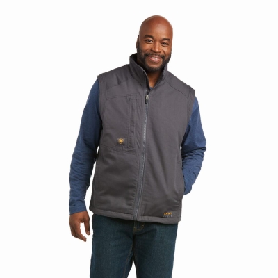 Grey Ariat Rebar Washed DuraCanvas Insulated Men's Jackets | GPUR03528