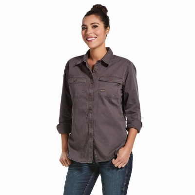 Grey Ariat Rebar Washed Twill Women's Shirts | QYCL57284