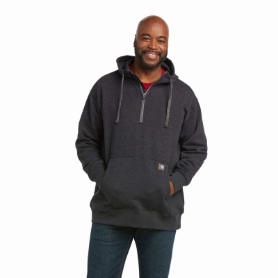 Grey Ariat Rebar Workman 1/4 Zip Men's Hoodies | HNZD41573