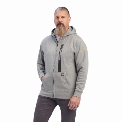 Grey Ariat Rebar Workman Full Zip Men's Hoodies | EJHC49158