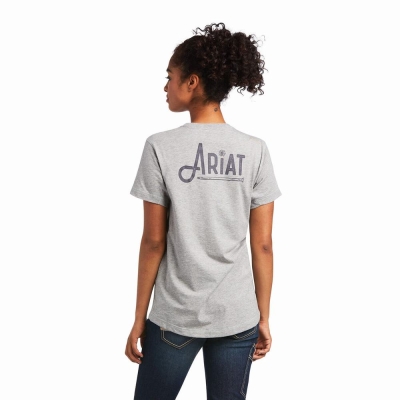 Grey Ariat Rebar Workman Graphic Logo Women's Tops | WQJB14075