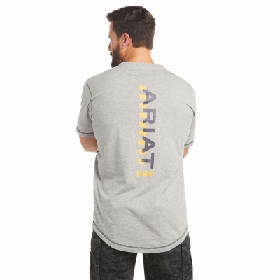 Grey Ariat Rebar Workman Logo Men's Short Sleeve | UJFZ52063