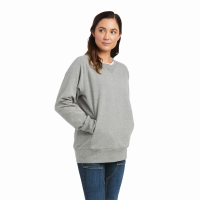 Grey Ariat Rebar Workman Washed Fleece Women's Hoodies | JPDM34187