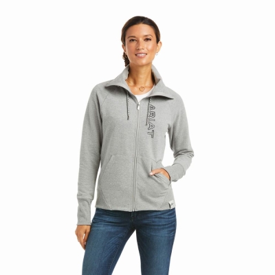 Grey Ariat Team Logo Full Zip Women's Hoodies | FDGK65281