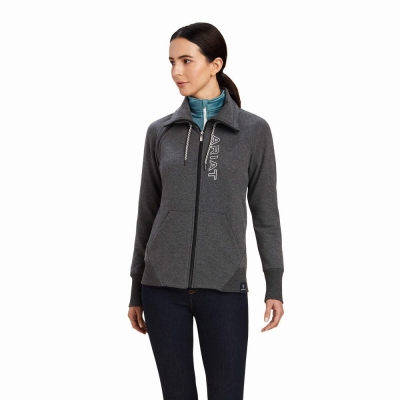 Grey Ariat Team Logo Full Zip Women's Hoodies | XUWR25693