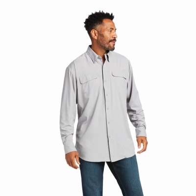 Grey Ariat VentTEK Outbound Classic Fit Men's Shirts | PGZM49683