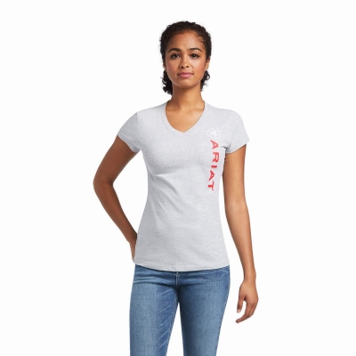 Grey Ariat Vertical Logo Women's Tops | GEUF18573