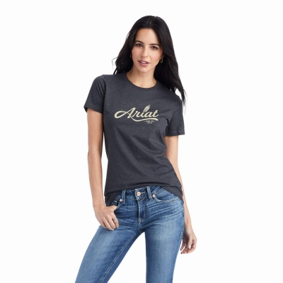 Grey Ariat Wheat Script Women's Tops | FZIQ76842