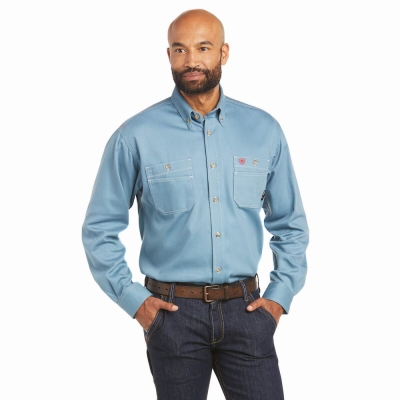 Grey Blue Ariat FR Vented Men's Shirts | GWFV21435